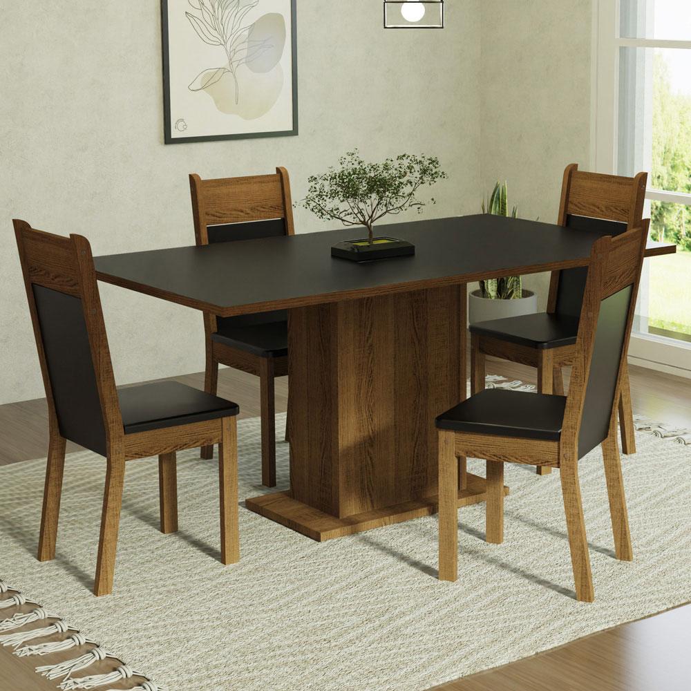 Foto 2 | Juego de Comedor con Tablero de Madera y 4 Sillas Madesa Elisa Negro/Marrón