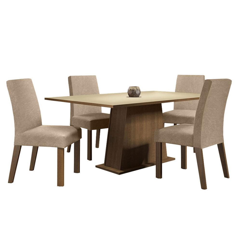 Juego de Comedor Madesa Flavia Mesa con Tablero de Madera + 4 Sillas Marrón/Crema/Imperial