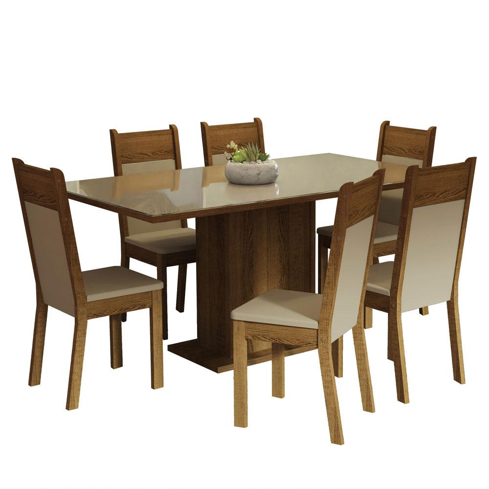 Foto 2 pulgar | Juego de Comedor con Tablero de Vidrio y 6 Sillas Madesa Francine Crema/Marrón/Beige