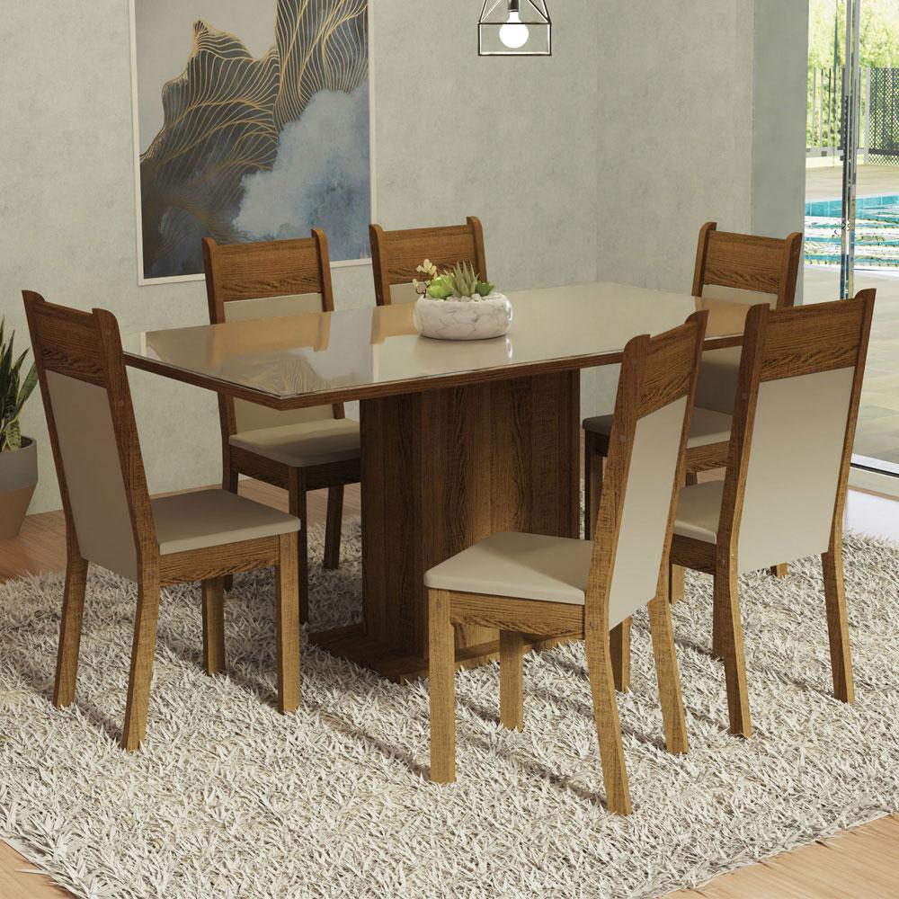 Foto 3 pulgar | Juego de Comedor con Tablero de Vidrio y 6 Sillas Madesa Francine Crema/Marrón/Beige
