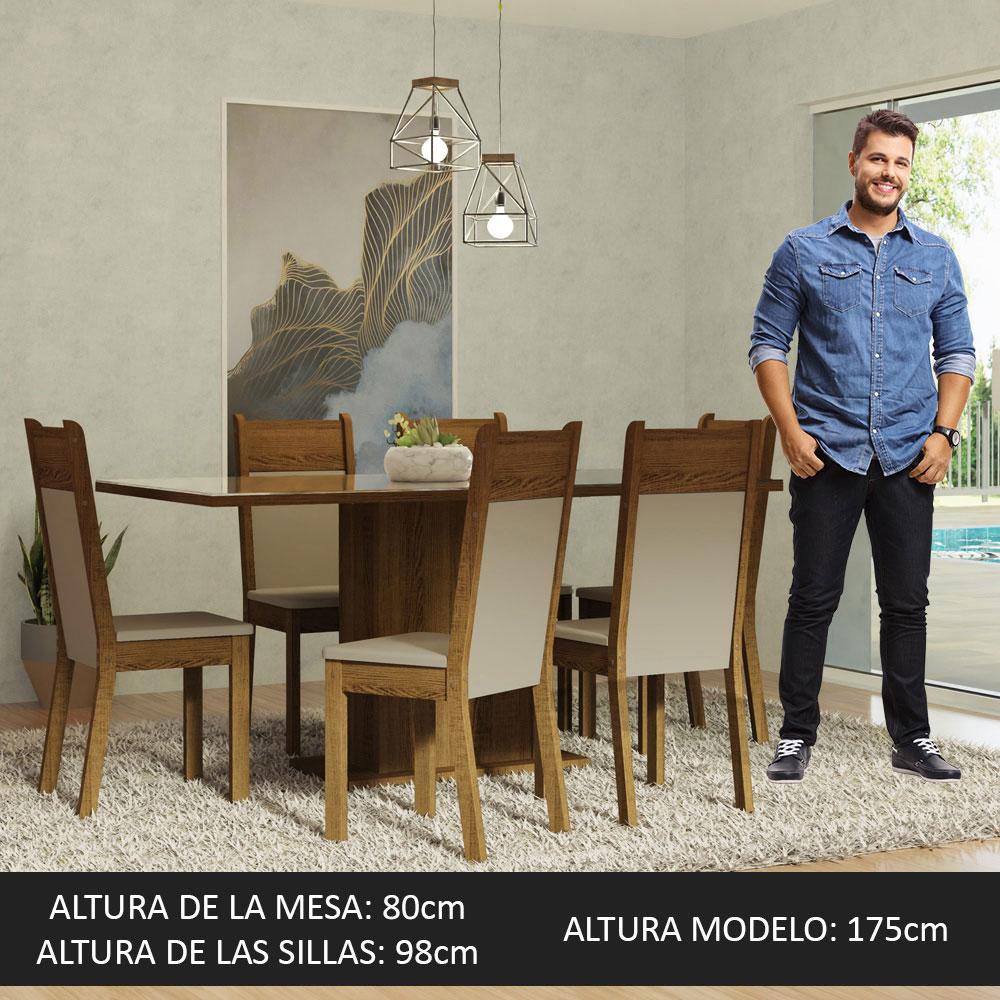Foto 5 pulgar | Juego de Comedor con Tablero de Vidrio y 6 Sillas Madesa Francine Crema/Marrón/Beige