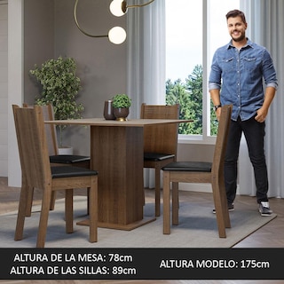 Foto 5 | Juego de Comedor Mesa Tablero De Madera 4 Sillas Marrón/crema/negro Samara
