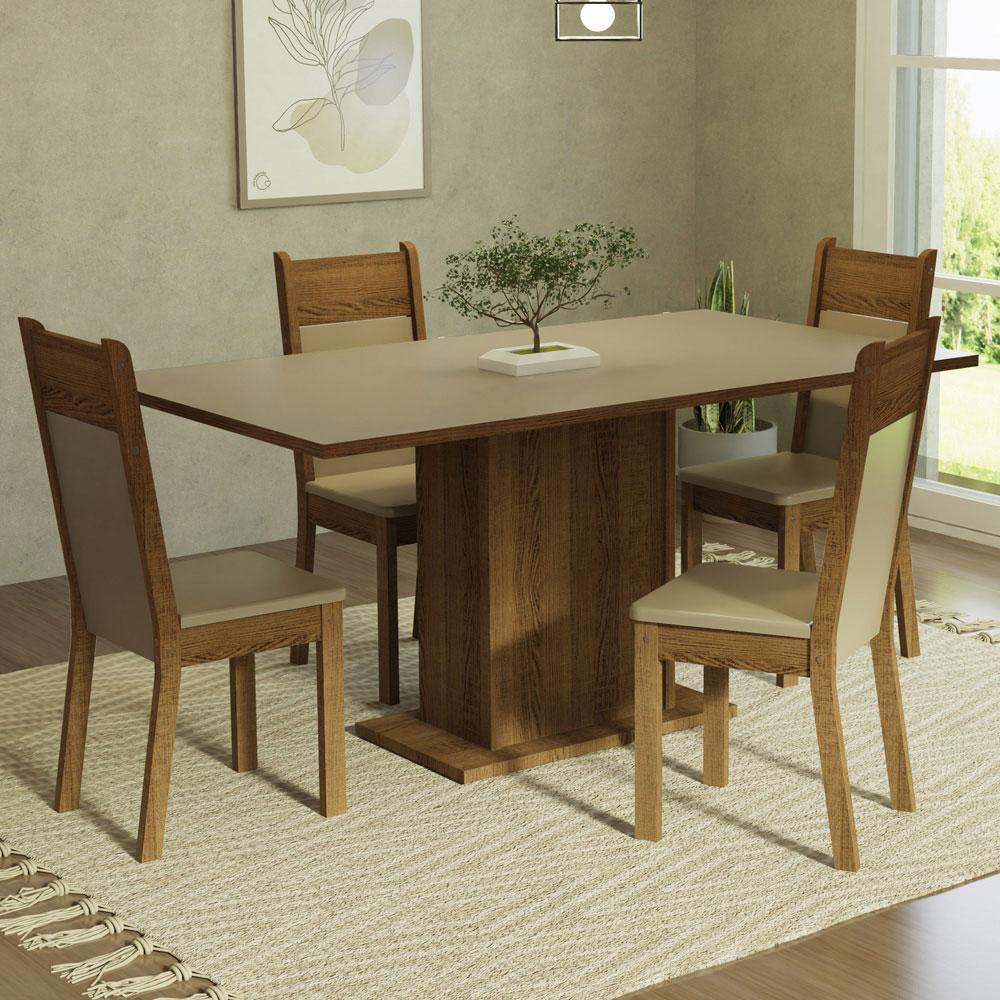 Foto 3 pulgar | Juego de Comedor con Tablero de Madera y 4 Sillas Madesa Elisa Crema/Marrón/Beige