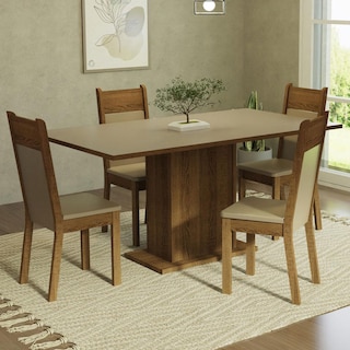 Foto 2 | Juego de Comedor con Tablero de Madera y 4 Sillas Madesa Elisa Crema/Marrón/Beige