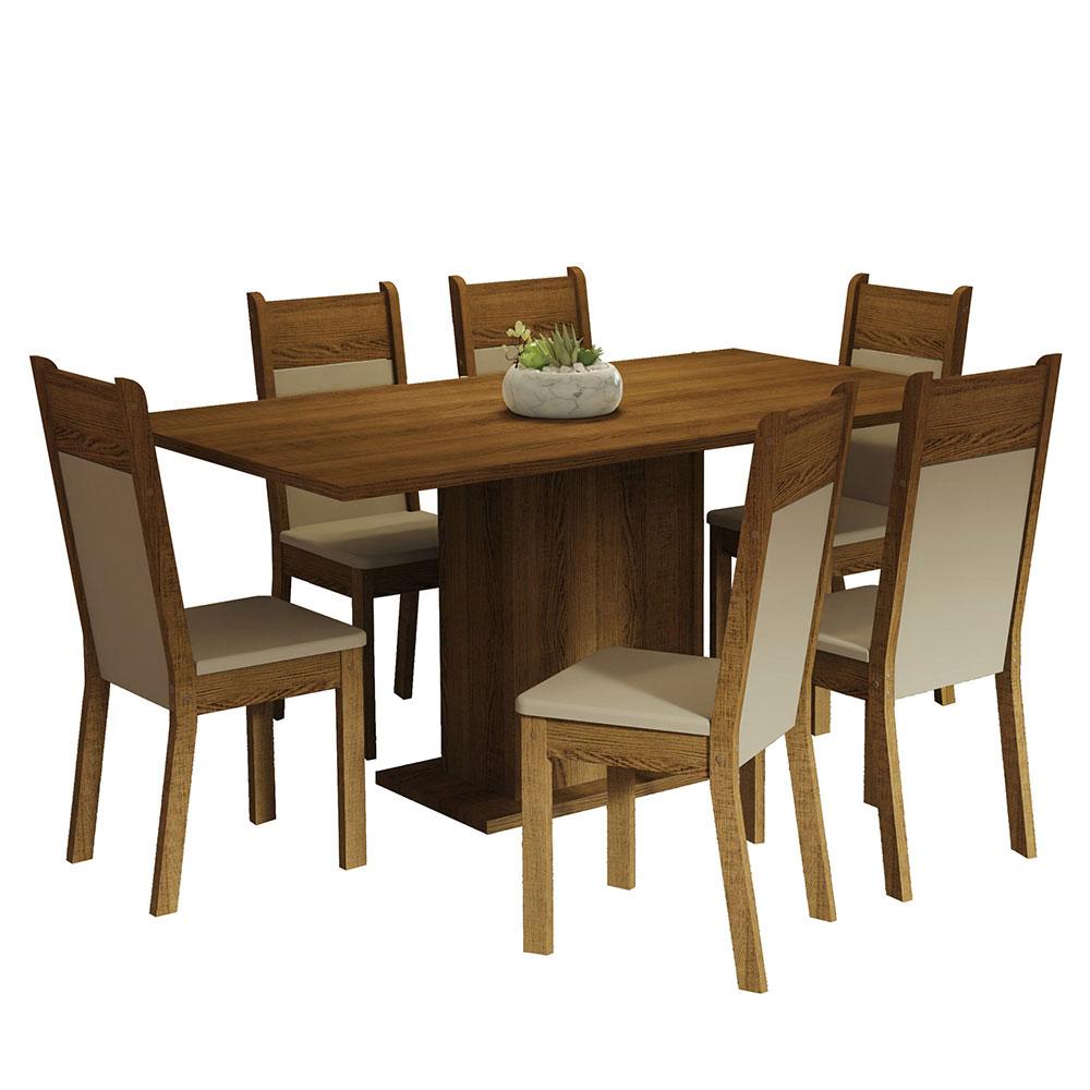 Foto 2 pulgar | Juego de Comedor con Tablero de Madera y 6 Sillas Madesa Augusta Marrón/Crema/Beige