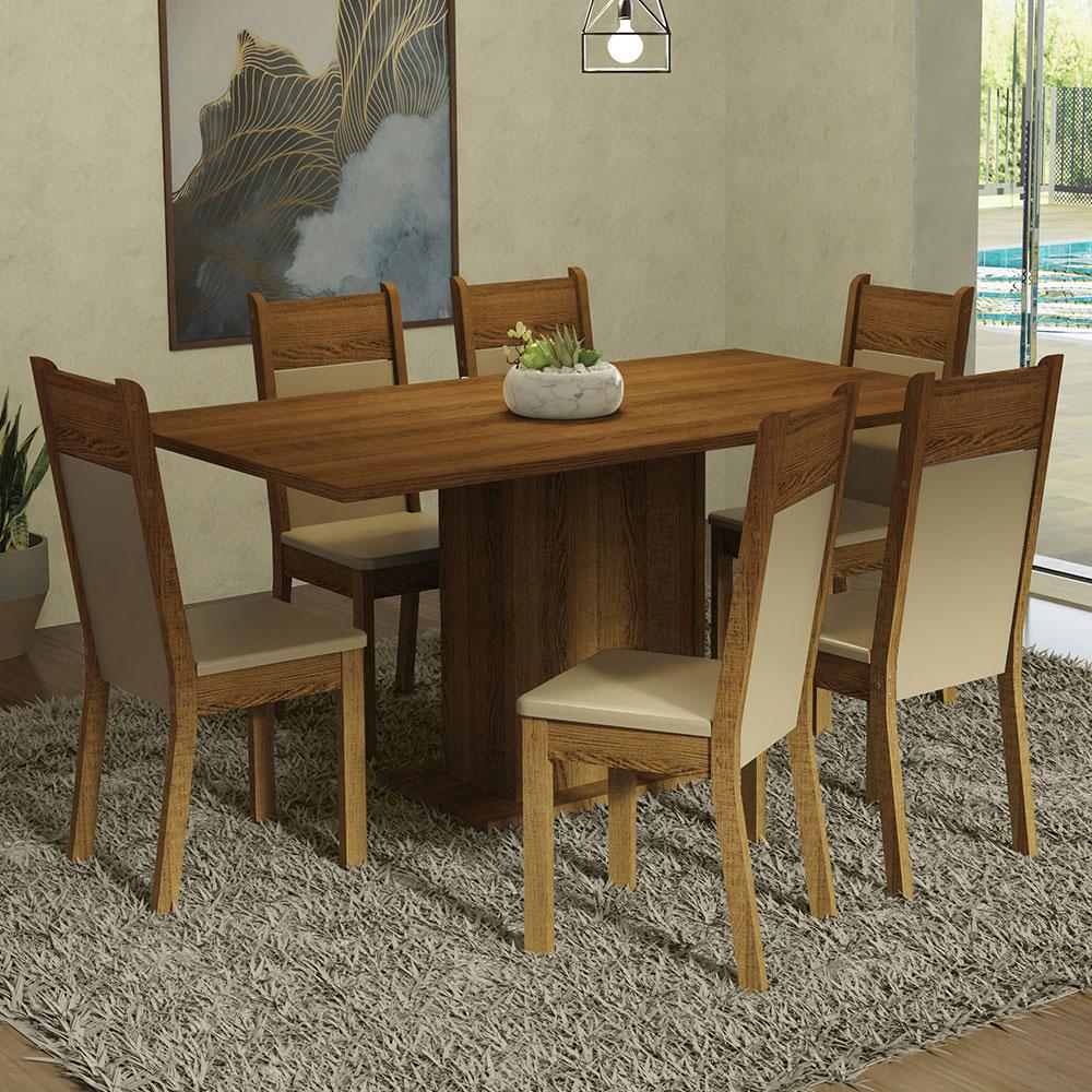 Foto 3 pulgar | Juego de Comedor con Tablero de Madera y 6 Sillas Madesa Augusta Marrón/Crema/Beige