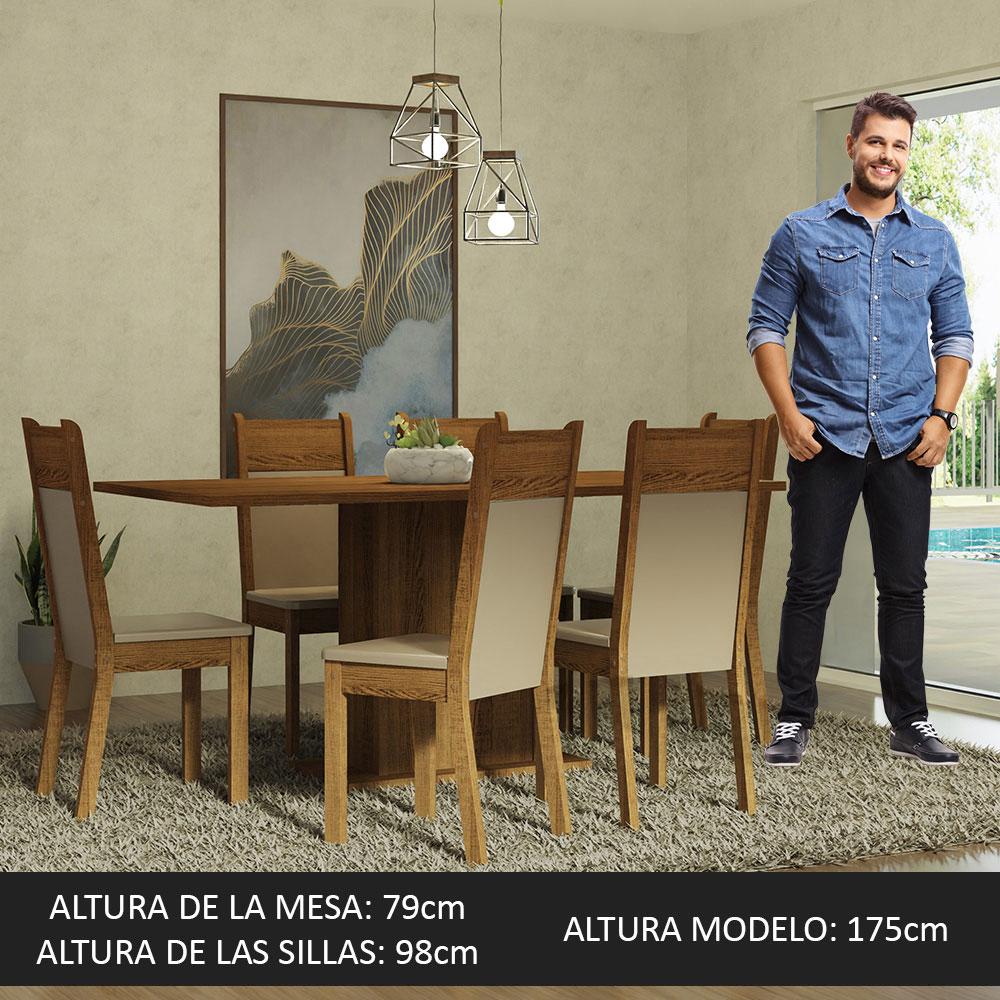 Foto 5 pulgar | Juego de Comedor con Tablero de Madera y 6 Sillas Madesa Augusta Marrón/Crema/Beige