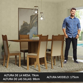 Foto 4 | Juego de Comedor con Tablero de Madera y 6 Sillas Madesa Augusta Marrón/Crema/Beige