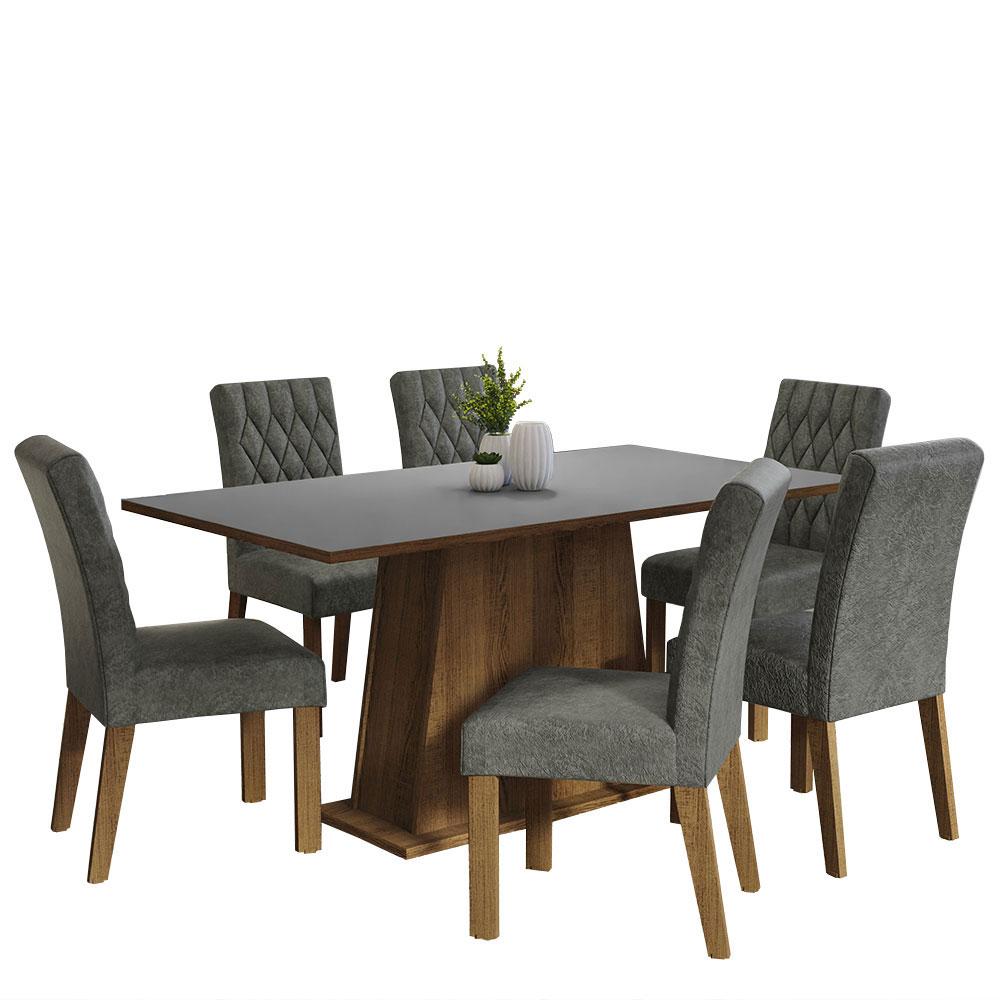 Juego de Comedor de Madera con 6 Sillas Madesa Britney MDJA060137 Marrón y Gris
