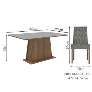 Foto 7 | Juego de Comedor de Madera con 6 Sillas Madesa Britney MDJA060137 Marrón y Gris