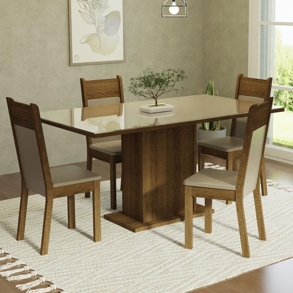 Foto 3 pulgar | Juego de Comedor con Tablero de Vidrio y 4 Sillas Madesa Greta Crema Marrón Beige