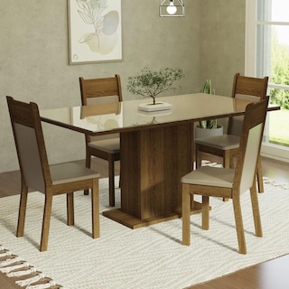 Foto 2 | Juego de Comedor con Tablero de Vidrio y 4 Sillas Madesa Greta Crema Marrón Beige