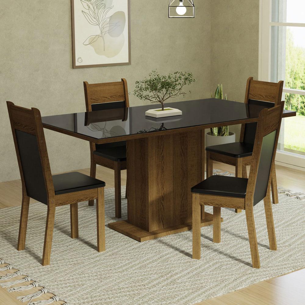 Foto 2 | Juego de Comedor Mesa con Tablero de Vidrio 4 Sillas Madesa Greta Negro