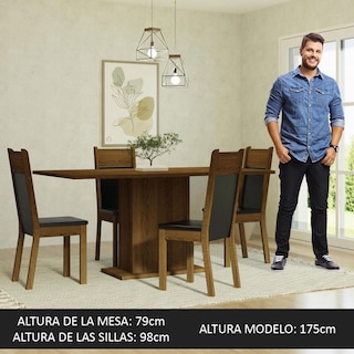 Foto 4 | Juego de Comedor Mesa Madesa Elisa con Tablero de Madera 4 Sillas Marrón