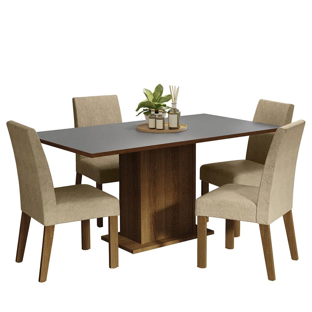 Juego de Comedor Madesa Keila Gris con Tapa de Madera más 4 Sillas Imperial