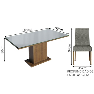 Foto 3 | Juego de Comedor con Mesa de Vidrio y 6 Sillas Madesa Alexis Marrón