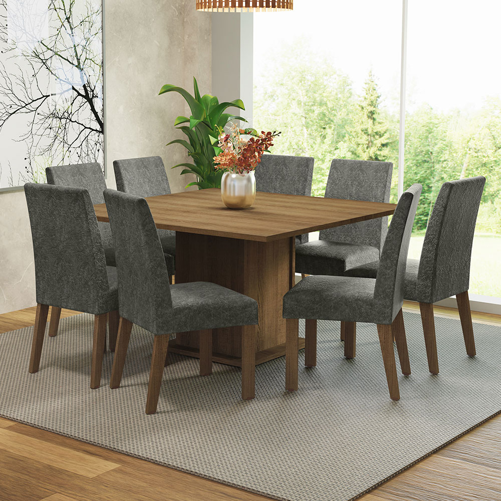 Juego de Comedor Madera Doris con 8 Sillas Grises