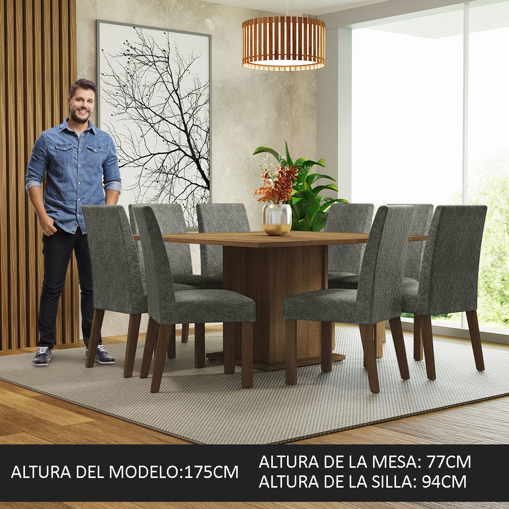 Foto 6 pulgar | Juego de Comedor Madera Doris con 8 Sillas Grises