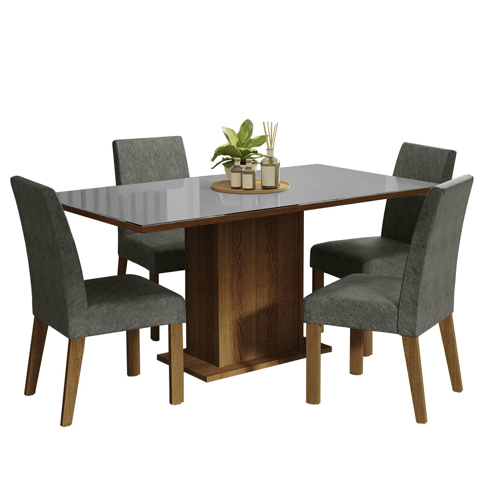 Juego de Comedor con Mesa de Vidrio y 4 Sillas Madesa Avril Marrón