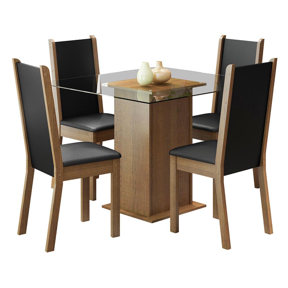 Foto 2 pulgar | Juego de Comedor Aline Madesa Mesa con Tablero de Vidrio y 4 Sillas Marrón y Negro