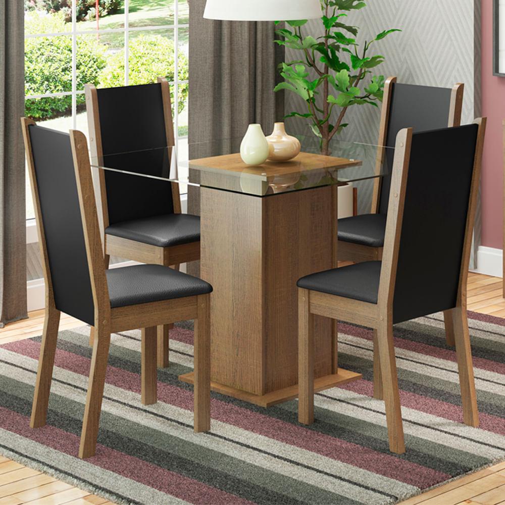 Foto 3 pulgar | Juego de Comedor Aline Madesa Mesa con Tablero de Vidrio y 4 Sillas Marrón y Negro
