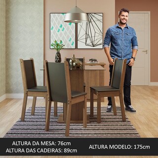Foto 5 | Juego de Comedor Aline Madesa Mesa con Tablero de Vidrio y 4 Sillas Marrón y Negro