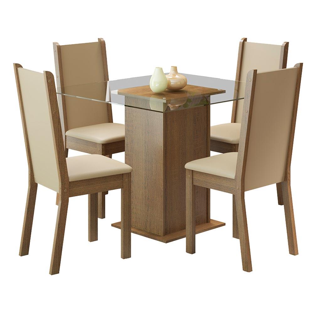 Foto 1 | Juego de Comedor Aline Madesa con Mesa de Vidrio y 4 Sillas en Marrón/Crema y Perola