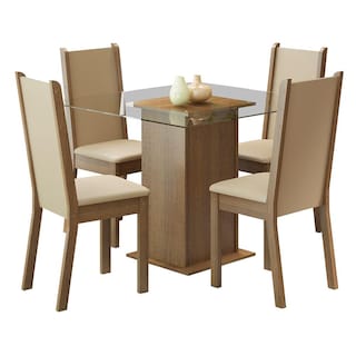 Foto 1 | Juego de Comedor Aline Madesa con Mesa de Vidrio y 4 Sillas en Marrón/Crema y Perola