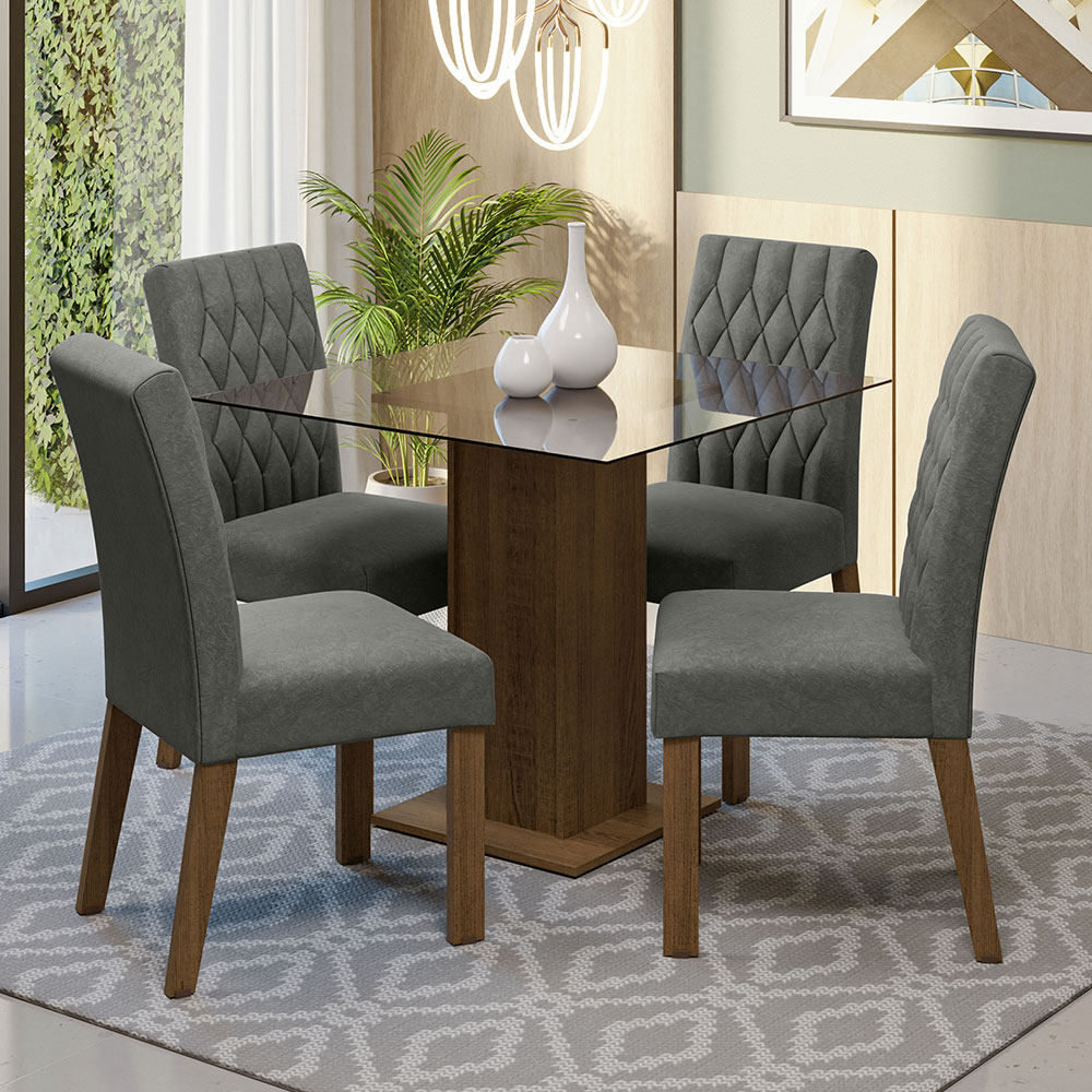Juego de Comedor Madesa Mesa con Tapa de Cristal y 4 Sillas Noemí Rústico $13,299