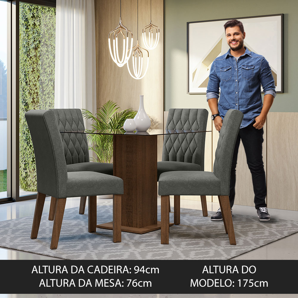 Foto 5 pulgar | Juego de Comedor Madesa Mesa con Tapa de Cristal y 4 Sillas Noemí Rústico