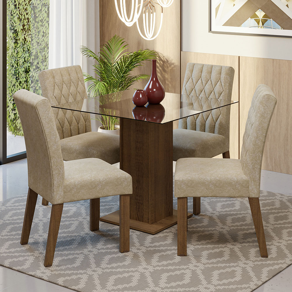 Juego de Comedor Madesa Mesa con Tapa de Cristal y 4 Sillas Noemí Rústico Imperial