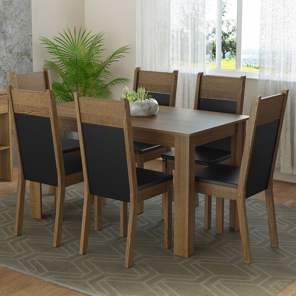 Foto 1 | Juego de Comedor Madesa Mesa con Tapa de Madera 6 Sillas Bahamas Rústico Negro