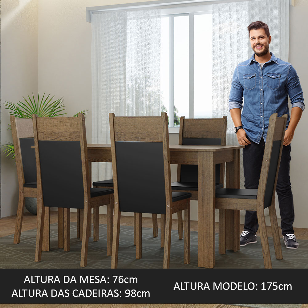 Foto 6 pulgar | Juego de Comedor Madesa Mesa con Tapa de Madera 6 Sillas Bahamas Rústico Negro