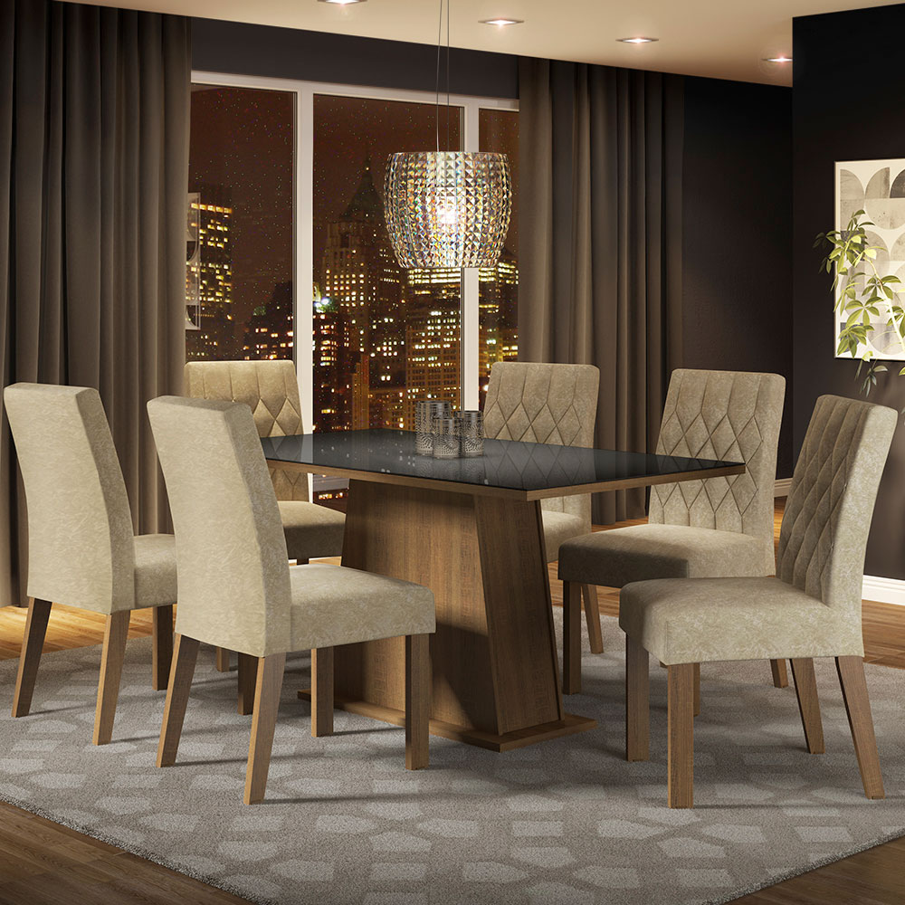Foto 2 pulgar | Juego de Comedor Madesa con Mesa de Vidrio y 6 Sillas Stéfani Rústica Negra Imperial