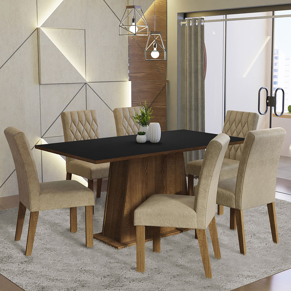 Foto 3 pulgar | Comedor Madesa Negro con 6 Sillas