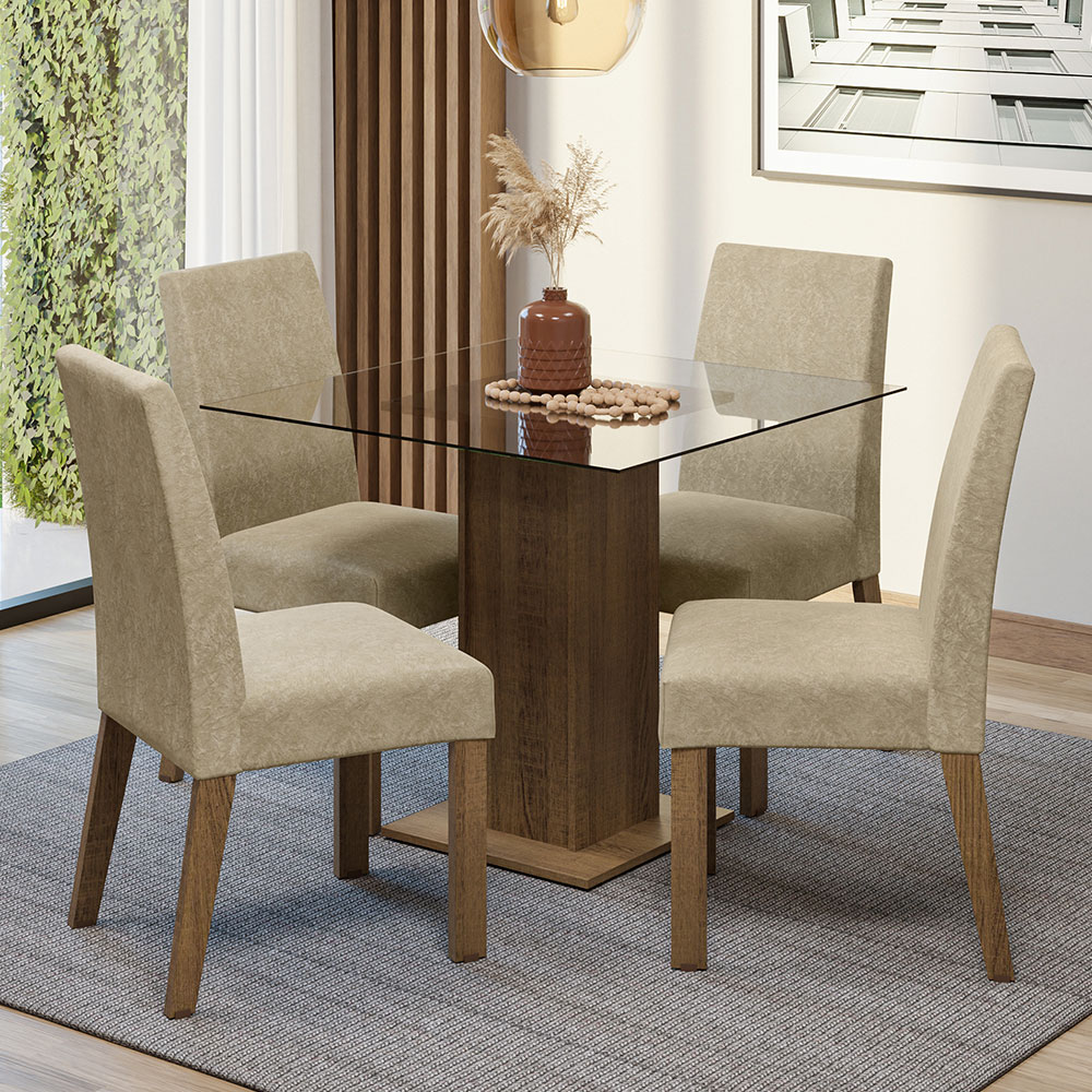 Foto 3 pulgar | Comedor Madesa Beige con 4 Sillas