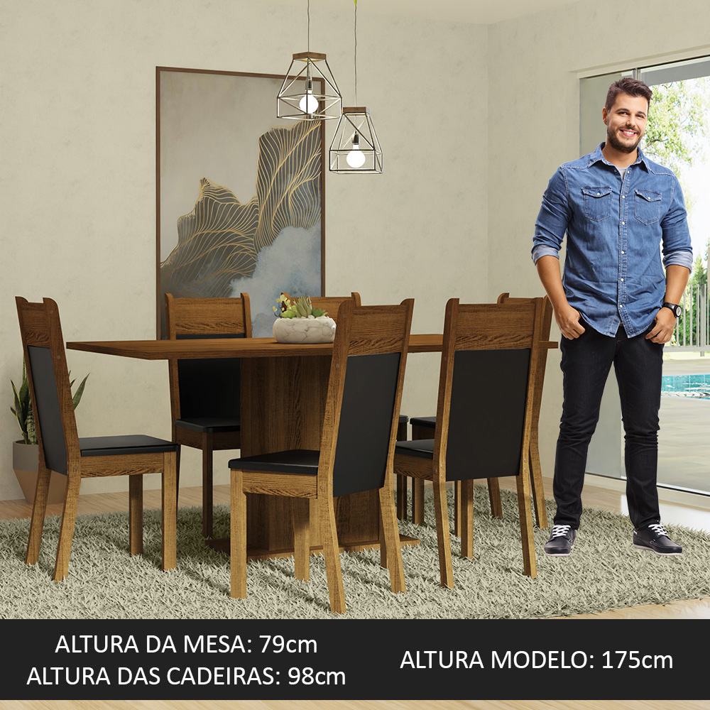 Foto 3 | Juego de Comedor Madesa Mesa de Madera y 6 Sillas Augusta Rústico Negro