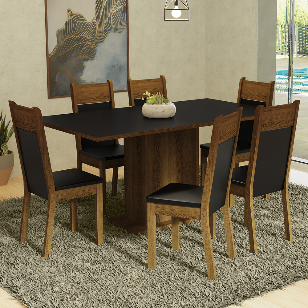 Foto 2 pulgar | Juego de Comedor Madesa Mesa con Tapa de Madera y 6 Sillas Augusta Negro/Rústico