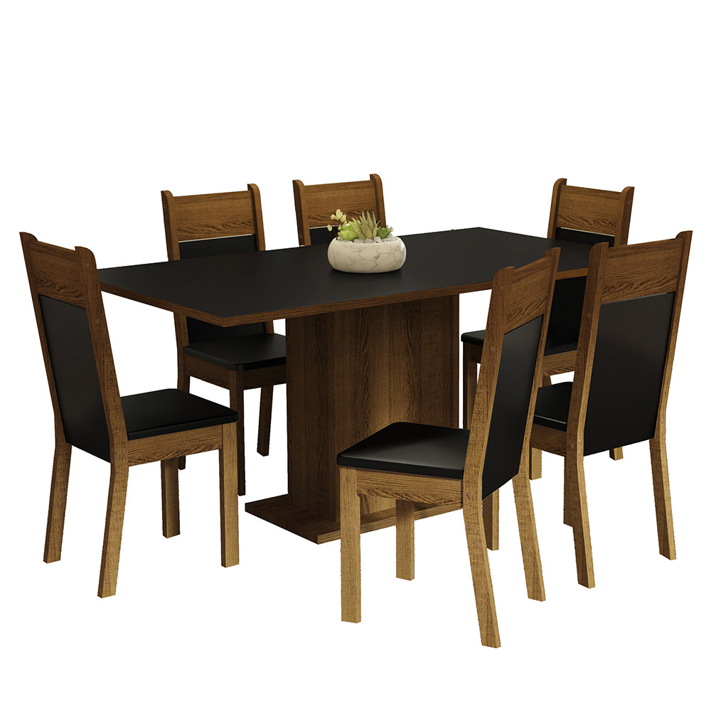 Foto 3 pulgar | Juego de Comedor Madesa Mesa con Tapa de Madera y 6 Sillas Augusta Negro/Rústico