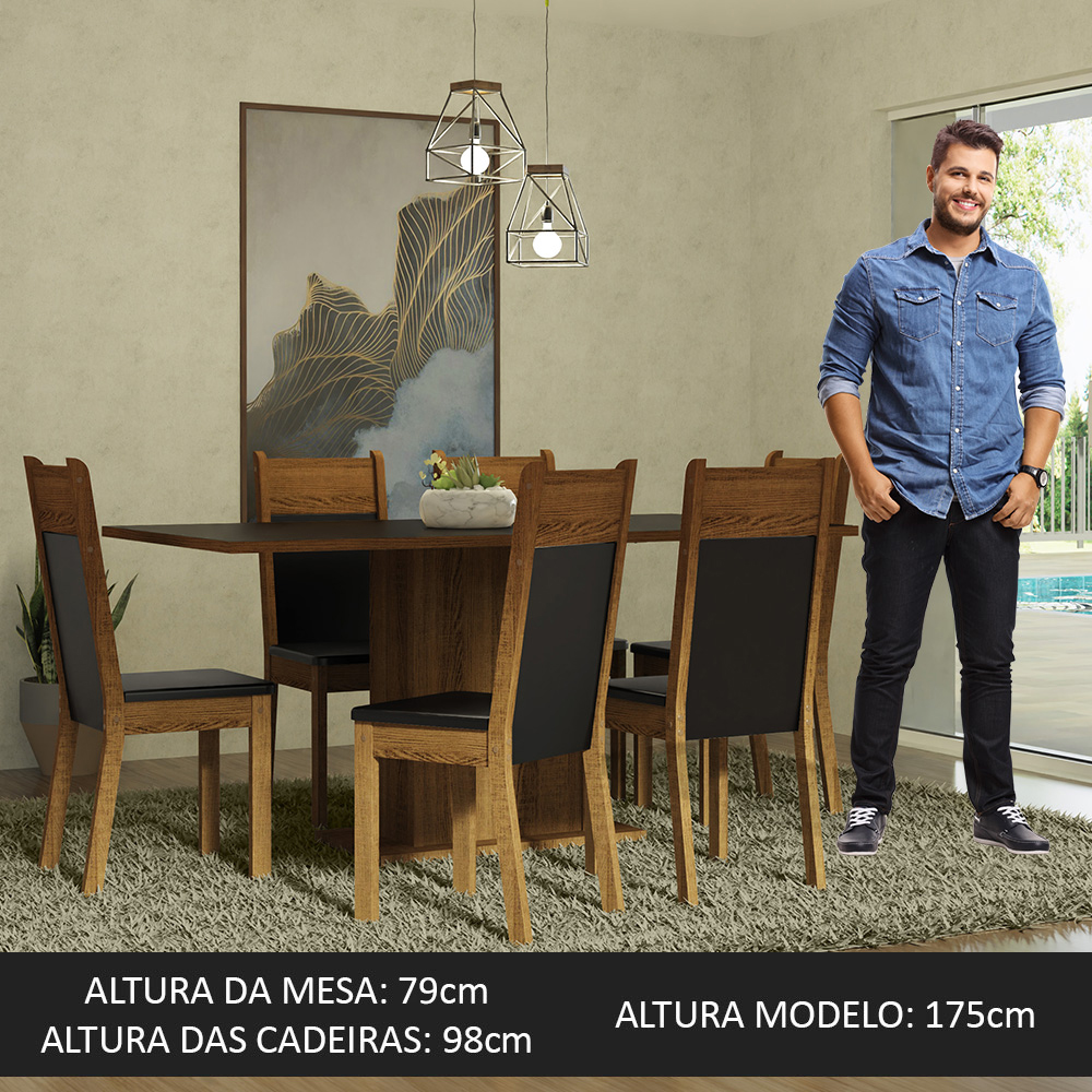 Foto 4 pulgar | Juego de Comedor Madesa Mesa con Tapa de Madera y 6 Sillas Augusta Negro/Rústico