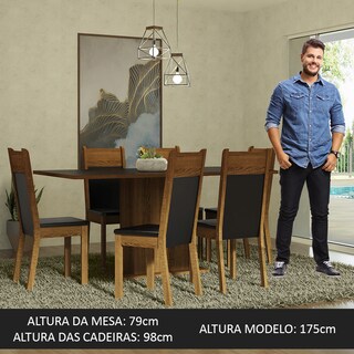 Foto 3 | Juego de Comedor Madesa Mesa con Tapa de Madera y 6 Sillas Augusta Negro/Rústico
