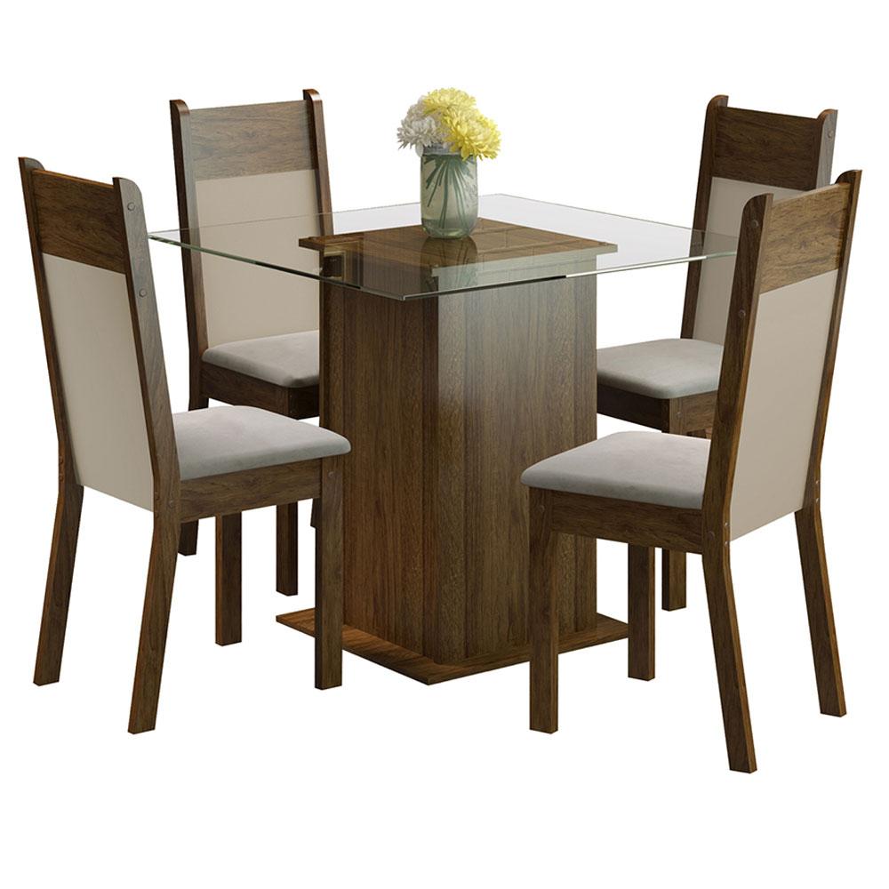 Foto 1 | Madesa Juego De Comedor Mesa Con Tapa De Vidrio Y 4 Sillas Dallas Rústico/crema/sintético/beige