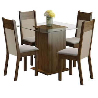Foto 1 | Madesa Juego De Comedor Mesa Con Tapa De Vidrio Y 4 Sillas Dallas Rústico/crema/sintético/beige