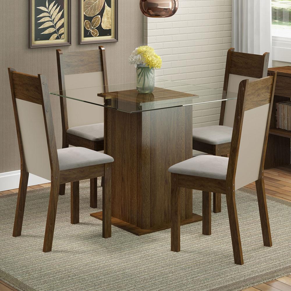 Foto 2 | Madesa Juego De Comedor Mesa Con Tapa De Vidrio Y 4 Sillas Dallas Rústico/crema/sintético/beige