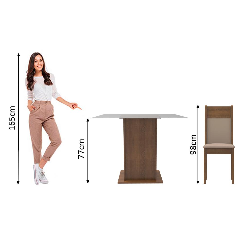 Foto 4 | Madesa Juego De Comedor Mesa Con Tapa De Vidrio Y 4 Sillas Dallas Rústico/crema/sintético/beige