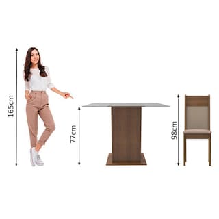 Foto 4 | Madesa Juego De Comedor Mesa Con Tapa De Vidrio Y 4 Sillas Dallas Rústico/crema/sintético/beige