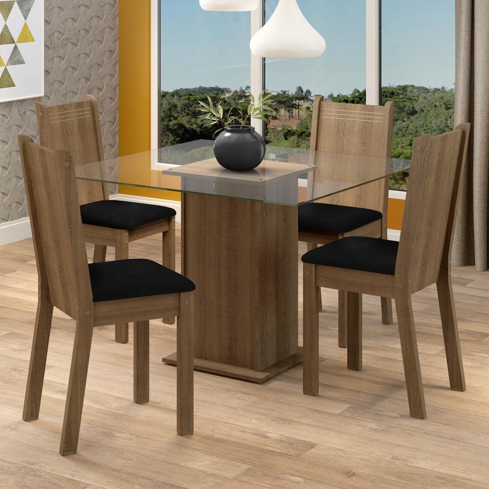 Foto 1 | Juego de Comedor Madesa Maya con 4 Sillas - Tapa de Vidrio