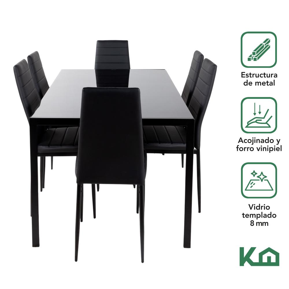Foto 4 pulgar | Sillas de Comedor y Mesa Vidrio Templado KingsHouse Negro