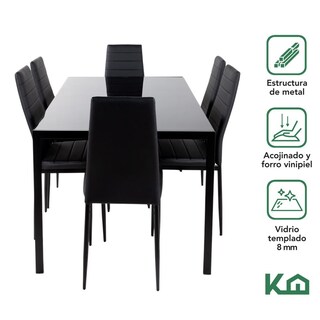 Foto 3 | Sillas de Comedor y Mesa Vidrio Templado KingsHouse Negro