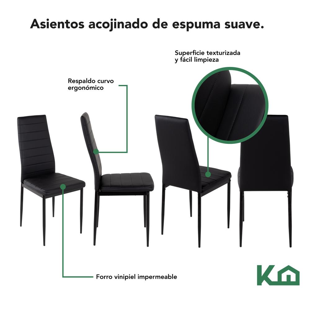 Foto 4 | Sillas de Comedor y Mesa Vidrio Templado KingsHouse Negro